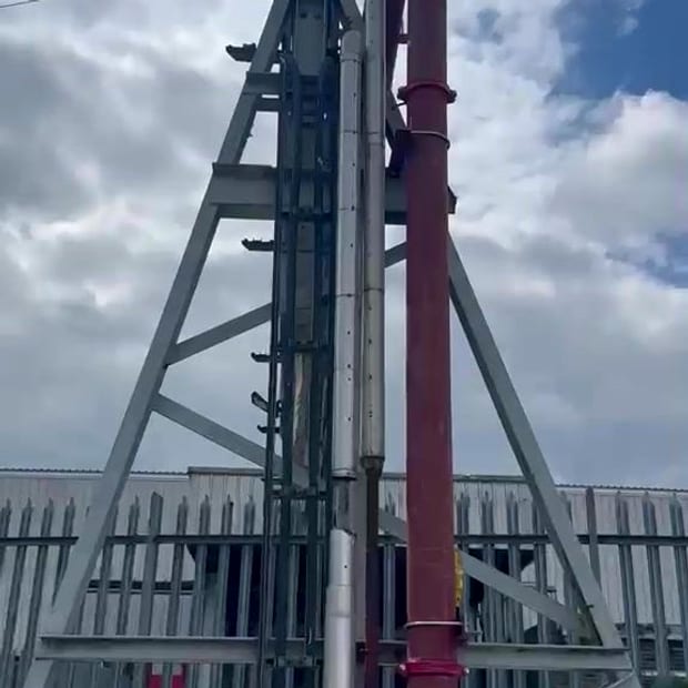 External sprinkler main on a steel support