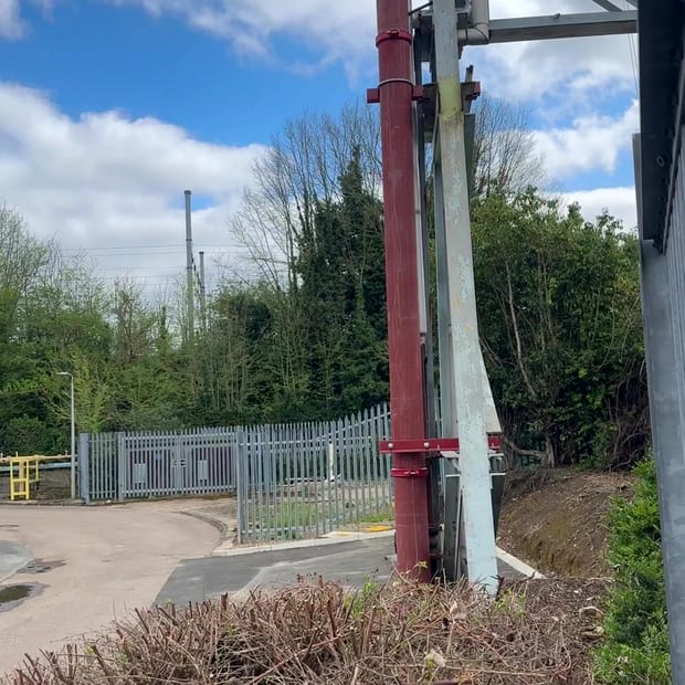 External riser running up the outside of a building