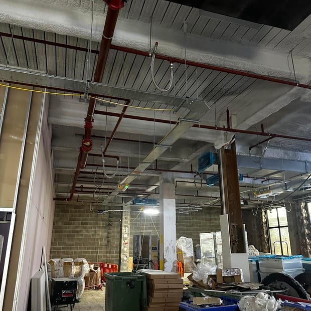 Sprinkler pipework in a building under fit-out