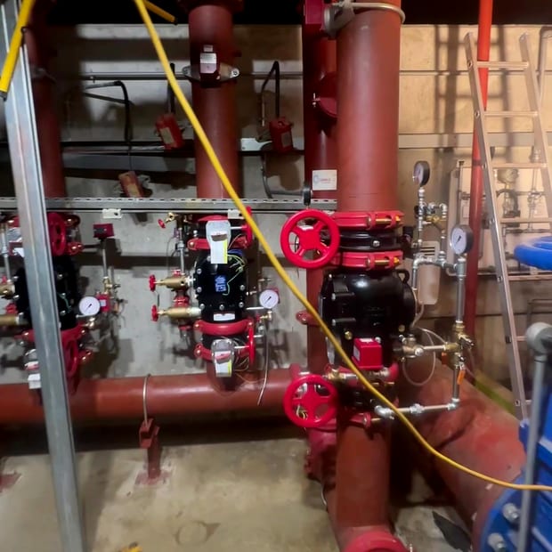 Valve assembly and red pipework in a pump house